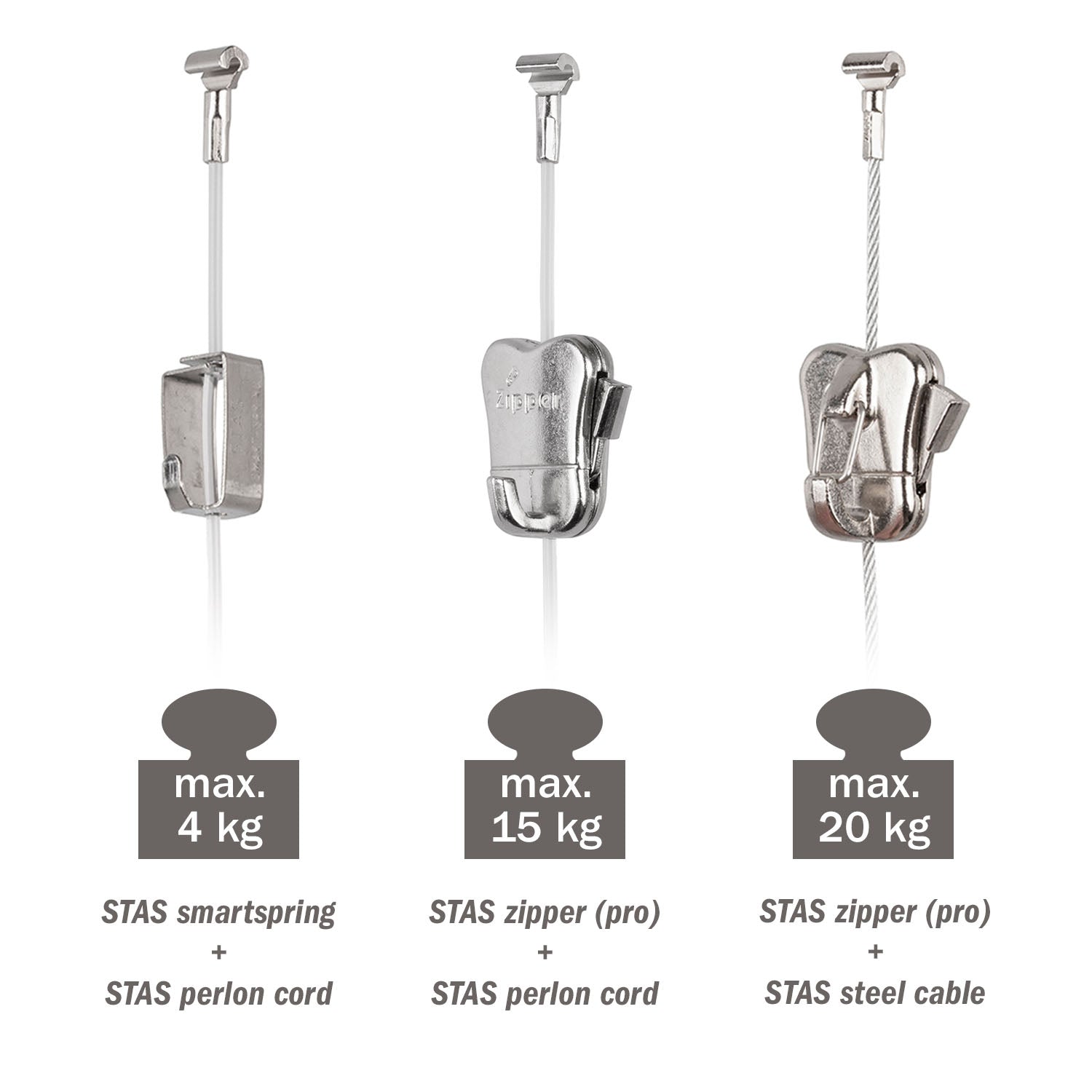 STAS Haken & Seile Set: Ideal zum Aufhängen von Bildern bis 20 kg.