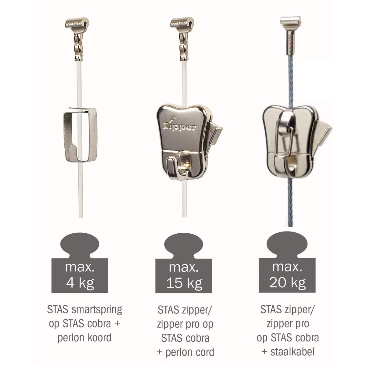 STAS Haken & Seile Set: Ideal zum Aufhängen von Bildern bis 20 kg.