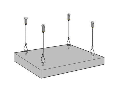 STAS Aufhängeset mit Schlaufe: Deckenhalterung, sehr robust, bis 25 kg, 1,5 mm Stahlseil, 2 m lang.