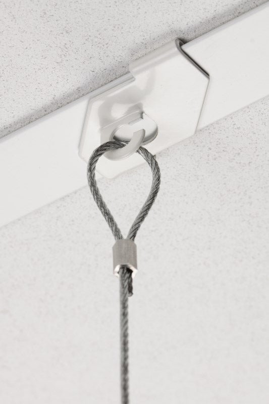 Abgehängten-Deckenhaken für Schnur mit Schlaufe, offene Öse für einfache Befestigung.